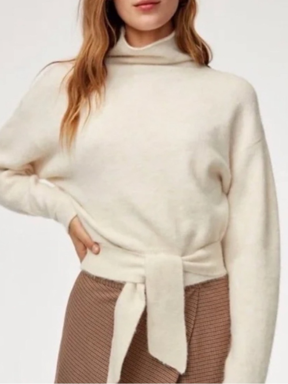 Wilfred Lorin Sweater Knit wool-cashmere turtleneck tie Heather Light Oatmeal M